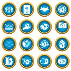 Global connections icons blue circle set isolated on white for digital marketing