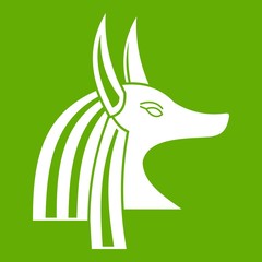 Ancient egyptian god Anubis icon white isolated on green background. Vector illustration