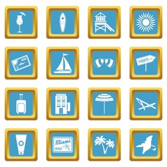 Miami icons set in azur color isolated vector illustration for web and any design