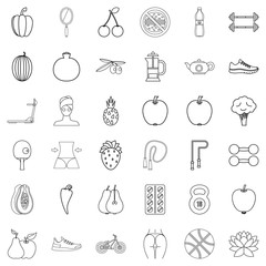 Sport icons set. Outline style of 36 sport vector icons for web isolated on white background
