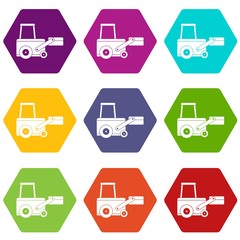 Truck to lift cargo icon set many color hexahedron isolated on white vector illustration
