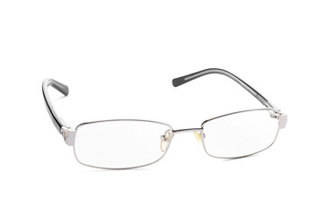 Glasses with corrective lenses on white background. Vision problem