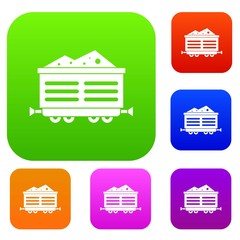Train waggon with coal set icon in different colors isolated vector illustration. Premium collection