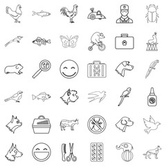 Parrot icons set. Outline style of 36 parrot vector icons for web isolated on white background