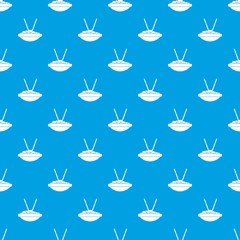 Bowl of rice with chopsticks pattern repeat seamless in blue color for any design. Vector geometric illustration