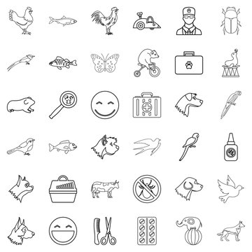 Parrot icons set. Outline style of 36 parrot vector icons for web isolated on white background