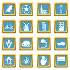 Netherlands icons set in azur color isolated vector illustration for web and any design