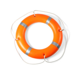 Orange life buoy on white background. Summer holidays