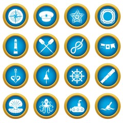 Nautical icons blue circle set isolated on white for digital marketing