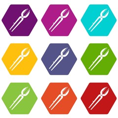 Metal scissors icon set many color hexahedron isolated on white vector illustration