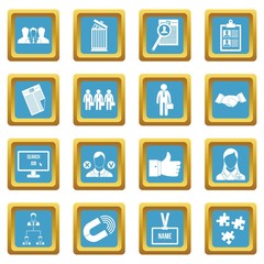 Human resource management icons set in azur color isolated vector illustration for web and any design