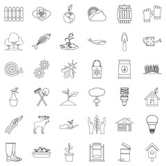 Plant icons set. Outline style of 36 plant vector icons for web isolated on white background