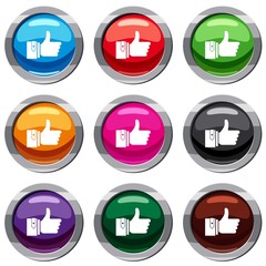 Thumbs up set icon isolated on white. 9 icon collection vector illustration