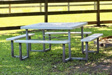 White Picnic Table in Shade on Farm
