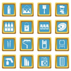 Painting icons set in azur color isolated vector illustration for web and any design
