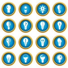 Lamp logo icons blue circle set isolated on white for digital marketing