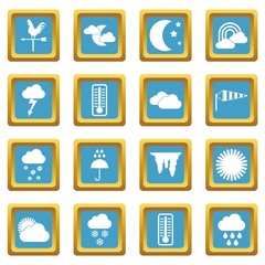 Weather icons set in azur color isolated vector illustration for web and any design