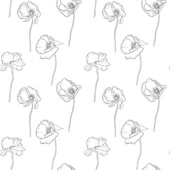 Naklejka premium vector seamless pattern with drawing poppy flowers