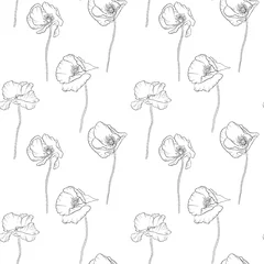 Vitrage gordijnen Klaprozen vector naadloos patroon met het tekenen van papaverbloemen
