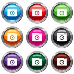 Video player set icon isolated on white. 9 icon collection vector illustration