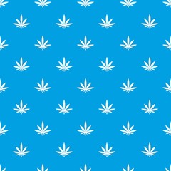 Cannabis leaf pattern repeat seamless in blue color for any design. Vector geometric illustration