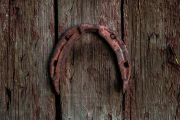 Horseshoe nailed to the wooden door