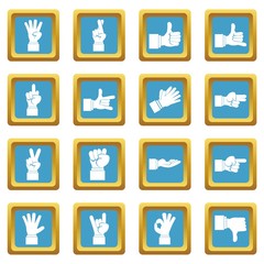 Hand gesture icons set in azur color isolated vector illustration for web and any design