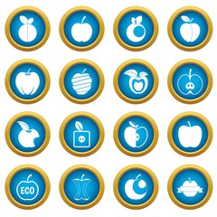 Apple icons blue circle set isolated on white for digital marketing