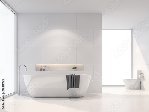 Modern White Bathroom 3d Render There Are Tile Wall And Floor Modern White Bathroom 3d Render There Are Tile Wall And Floor The Room