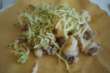 Fried seafood with fried zucchini