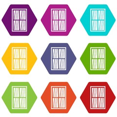 White latticed rectangle window icon set many color hexahedron isolated on white vector illustration