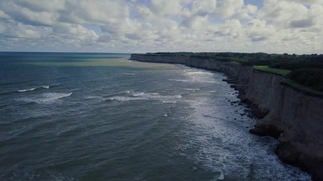 Cliffs at Acantilados near Mar del Plata Argentina – 4k drone video of the Argentinian coast Mar del Plata Casino Central in spring.  Buenos Aires Capital Federal district  