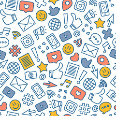 Social media colored seamless pattern. Internet messenger background. Vector illustration