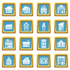 House icons set in azur color isolated vector illustration for web and any design