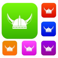Viking helmet set icon in different colors isolated vector illustration. Premium collection