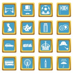 Great Britain icons set in azur color isolated vector illustration for web and any design