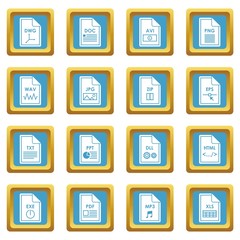 File format icons set in azur color isolated vector illustration for web and any design