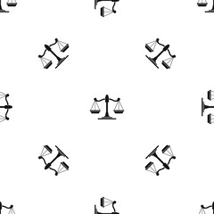 Scales of justice pattern repeat seamless in black color for any design. Vector geometric illustration