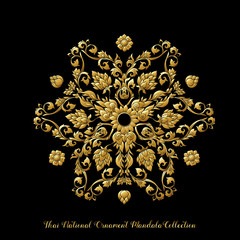 Gold mandala of traditional Thai ornament. Stock illustration.