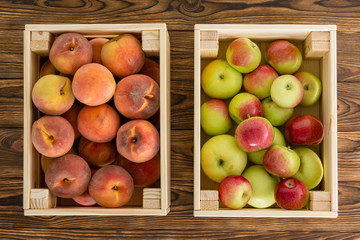 Small wooden crates of healthy fresh fruit