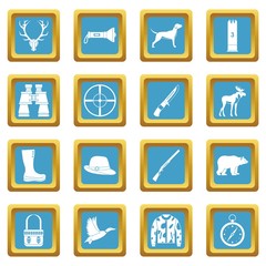 Hunting icons set in azur color isolated vector illustration for web and any design