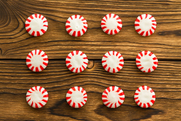 Neat rows of red and white starlight candies