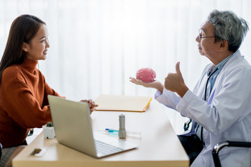 Fototapeta premium asian expert doctor examine and explain to patient with care and happiness health ideas concept