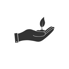 Sprout in hand icon, plant in hand icon.