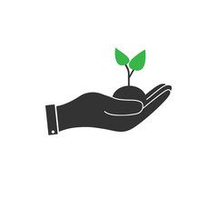 Sprout in hand icon, plant in hand icon.