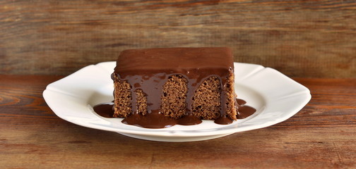 Slice of chocolate cake with glaze