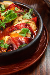 a close-up plate with ratatouille