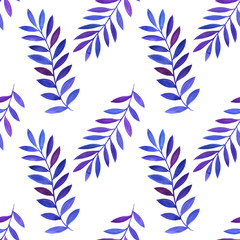 seamless pattern with watercolor tree branches and leaves