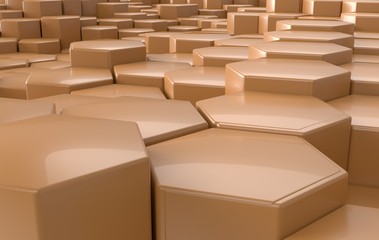 Obraz premium yellow hexagon background perspective, 3d illustration