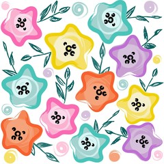 Cute pastel floral pattern. Vector hand drawn illustration. - 218525514